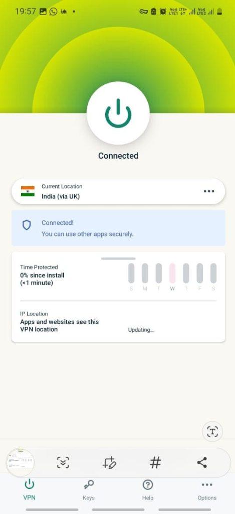 ExpressVPN India Server Selected