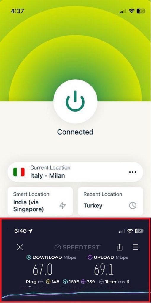 Italy (Milan) - Tested on iPhone | ExpressVPN Speed Test